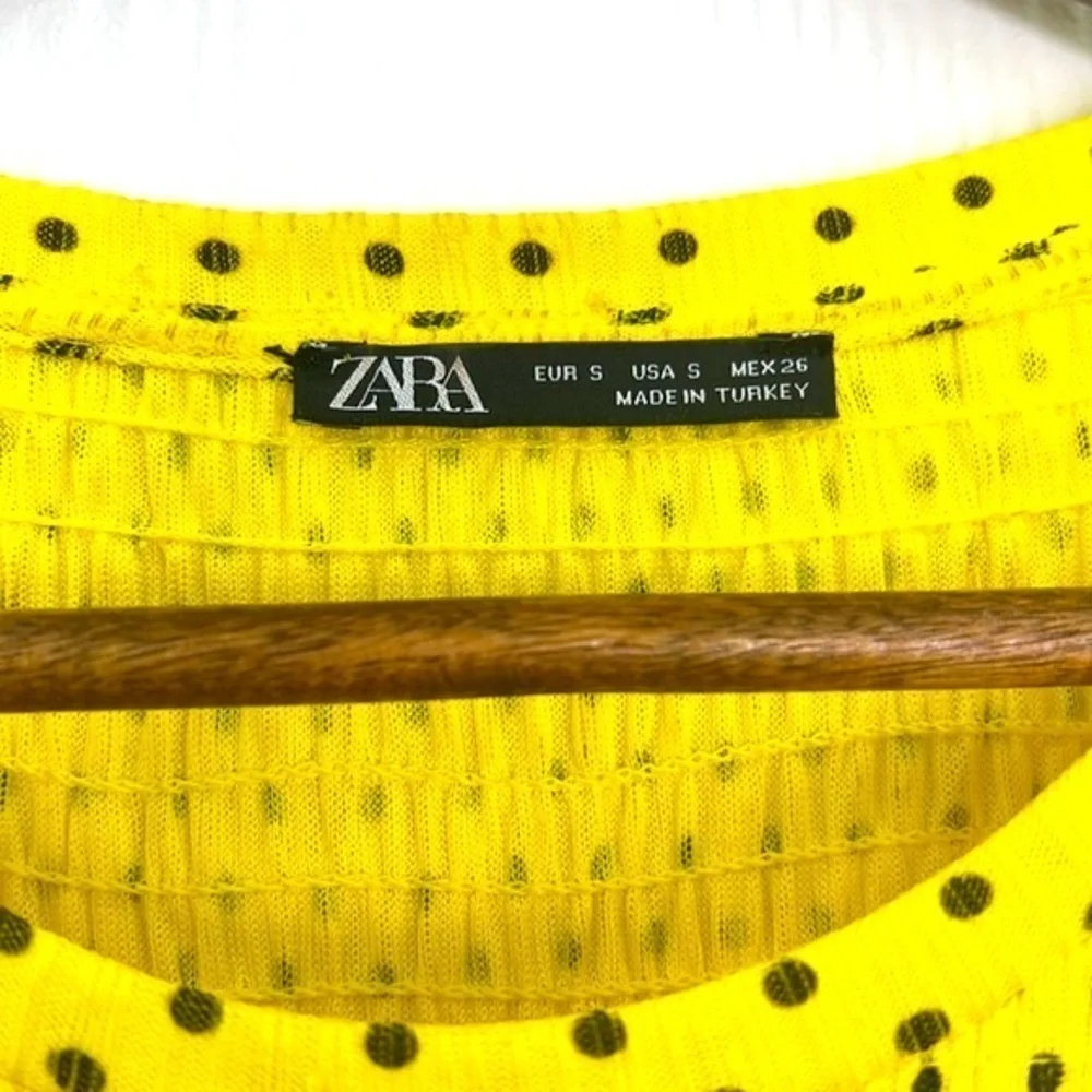Zara - Yellow And Black Polka Dot Long Sleeve Maxi Dress Size Small